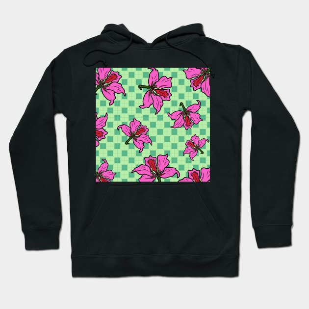 Hong Kong Bauhinia with Mint Green Tile Floor Pattern - Summer Flower Pattern Hoodie by CRAFTY BITCH
